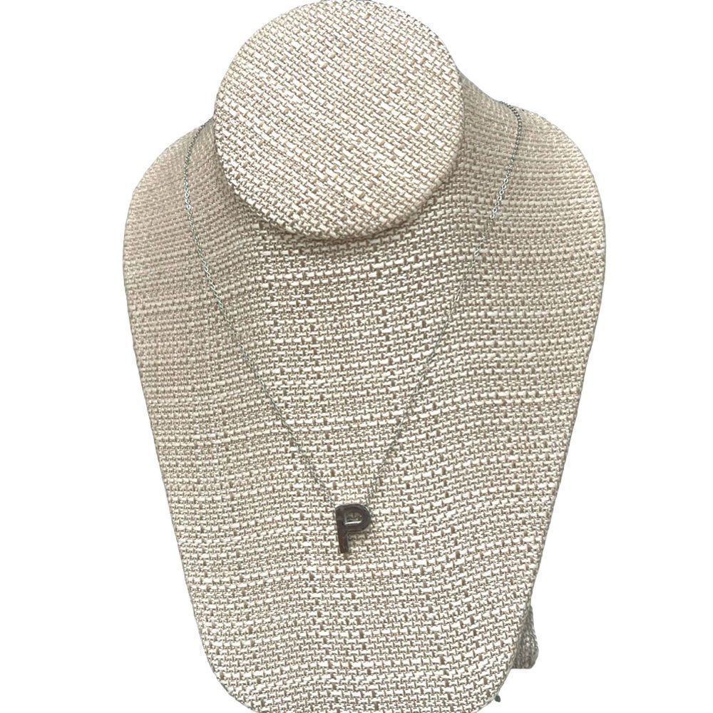 Silverย Tone Stainless Steel โinitial Pendant necklace LetterโP